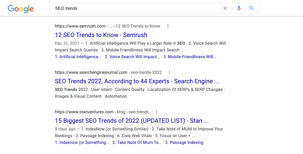 SEO 趋势 SERP 结果