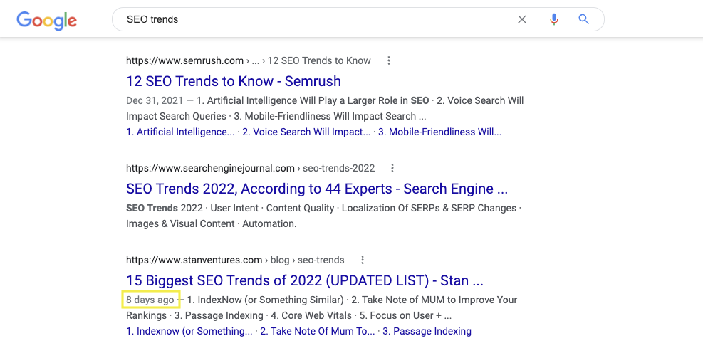 SEO 趋势 SERP 结果