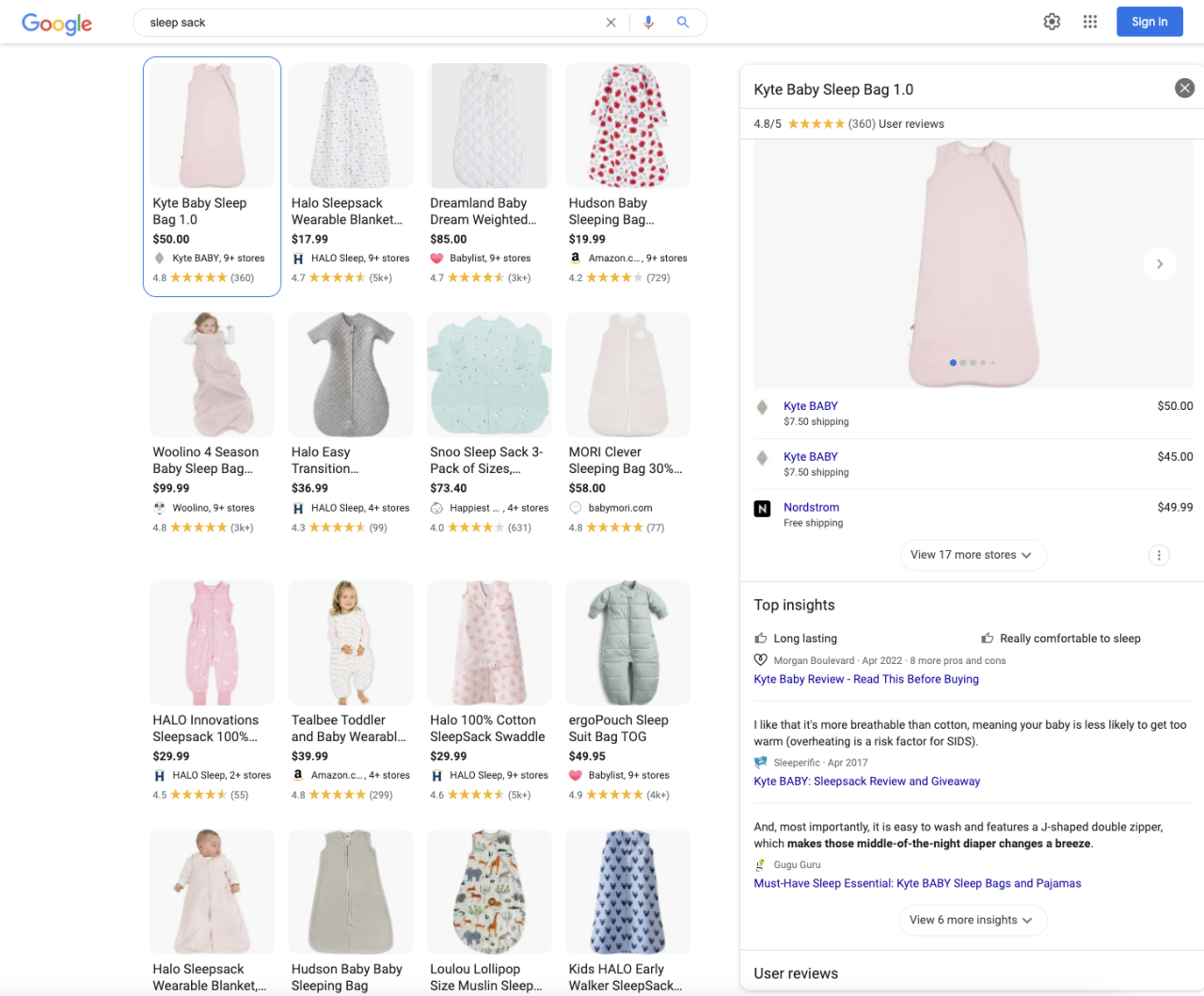 来自 Google 事务查询视觉网格的示例