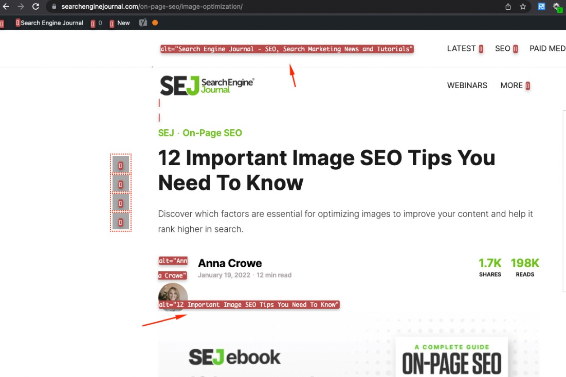 带有禁用图像的 Chrome Web 开发人员来检查替代文本