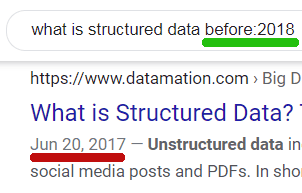 之前的屏幕截图：2018 年之前发布的页面的高级搜索运算符