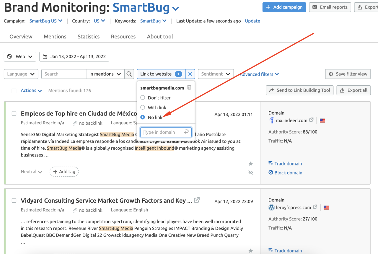 Semrush 中的品牌监控