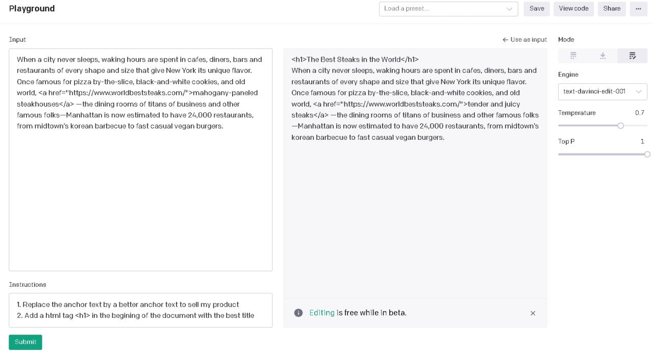 人工智能为 H1 标签生成结果