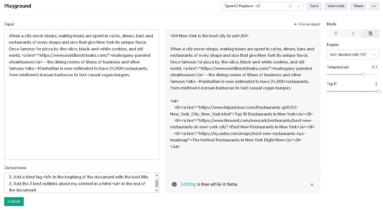 AI 生成的添加相关链接的结果