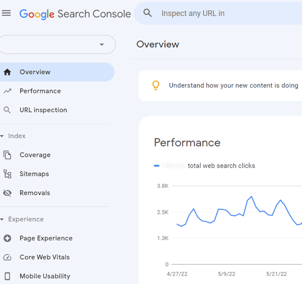 Search Console 性能概览的屏幕截图