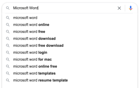 Google 上 Microsoft Word 的建议搜索词
