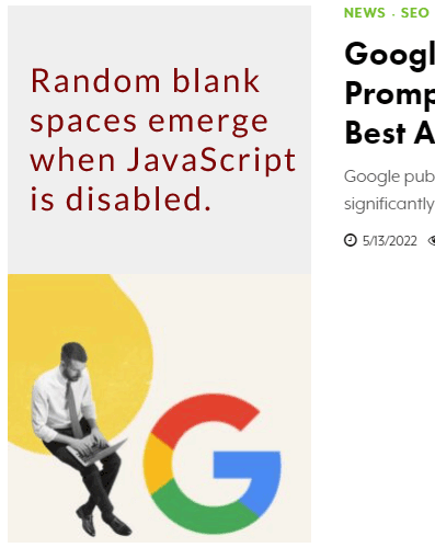 在关闭 JavaScript 的浏览器中看到的 SEJ 屏幕截图