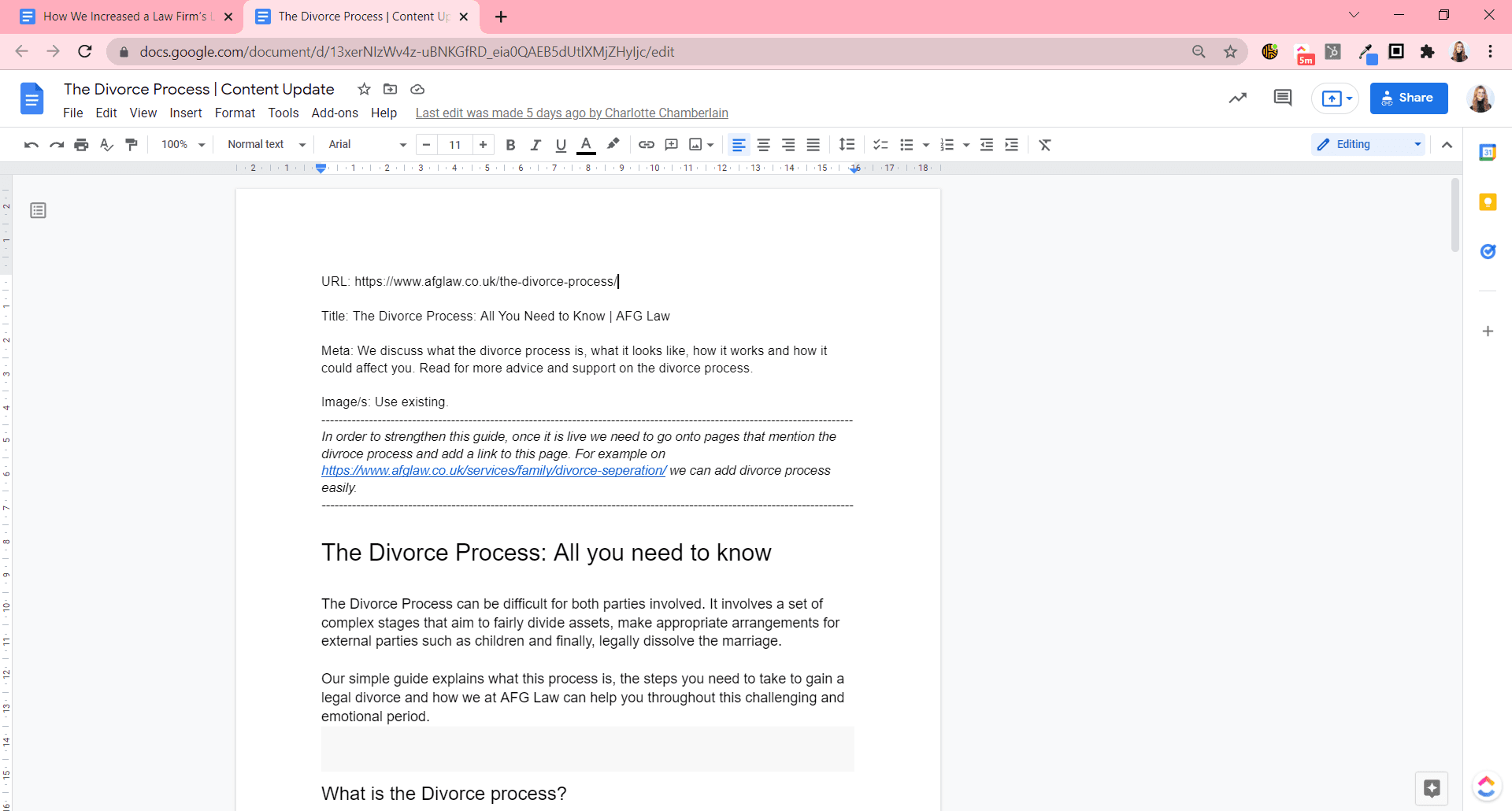 “框架文档”示例，在文档顶部提供技术信息