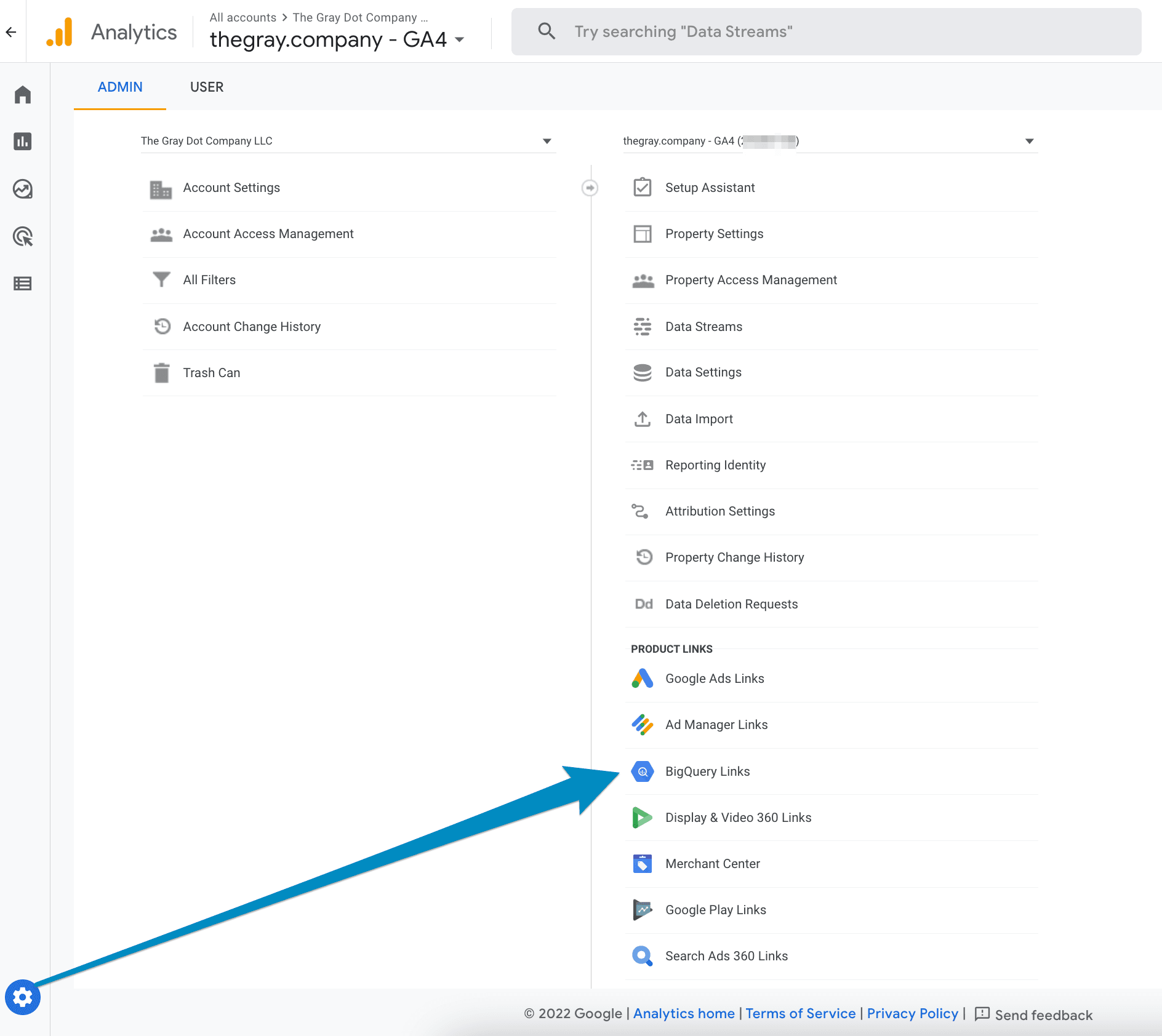 带有指向新 BigQuery 集成的蓝色箭头的屏幕截图。