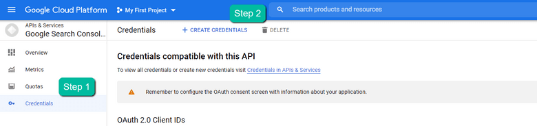 在左栏导航中，依次单击 Credentials、CREATE CREDENTIALS 和 OAuth Client ID