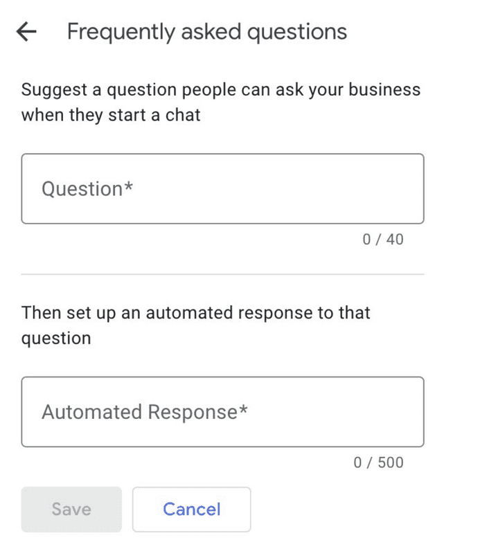 新的 Google 消息传递表单可让您添加链接的常见问题解答以自动回复客户。