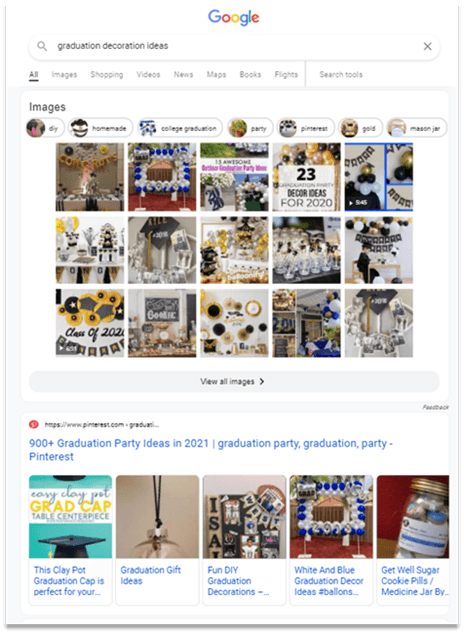 SERP 上显示的 Pinterest 帖子。