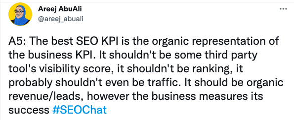 来自 Areej Abu Ali 的关于谷歌 SEO KPI 的推文。