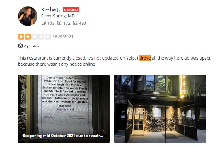 关闭的餐厅的两星评价。