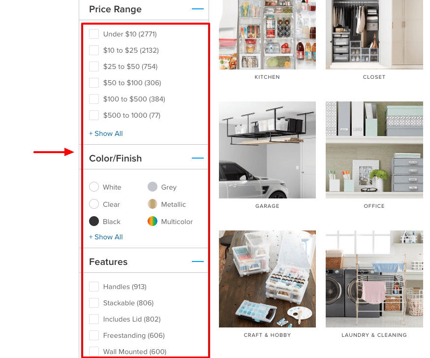 Magento 网站上的分面导航。