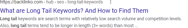 用于“长尾谷歌 seo”的谷歌 SERP