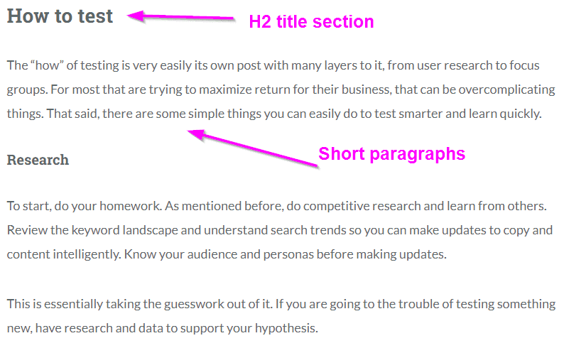 使用 H2 标记分解文本的示例。