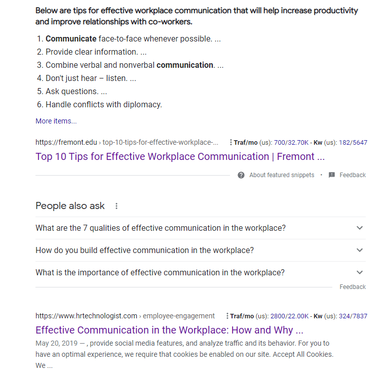 SERP 的屏幕截图