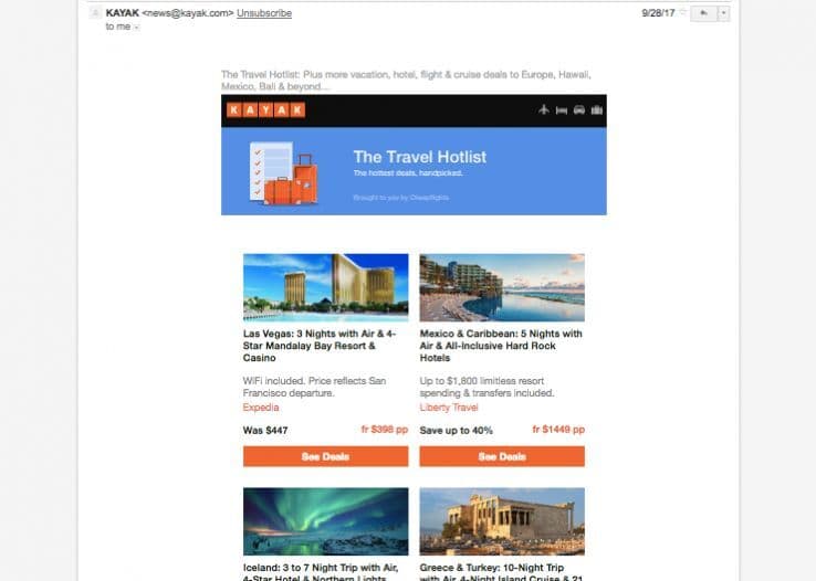 来自 kayak.com 的移动优先电子邮件。