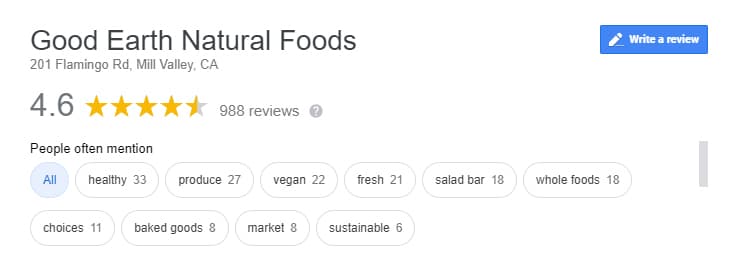 Good Earth Natural Foods 谷歌评级和相关主题。