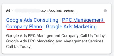 Google Ads Consulting 的加大型文字广告。