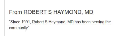 Robert S. Haymond, MD 的业务描述。