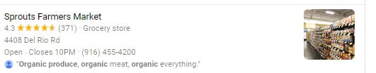 Sprouts Farmers Market 业务列表，附有审查理由。