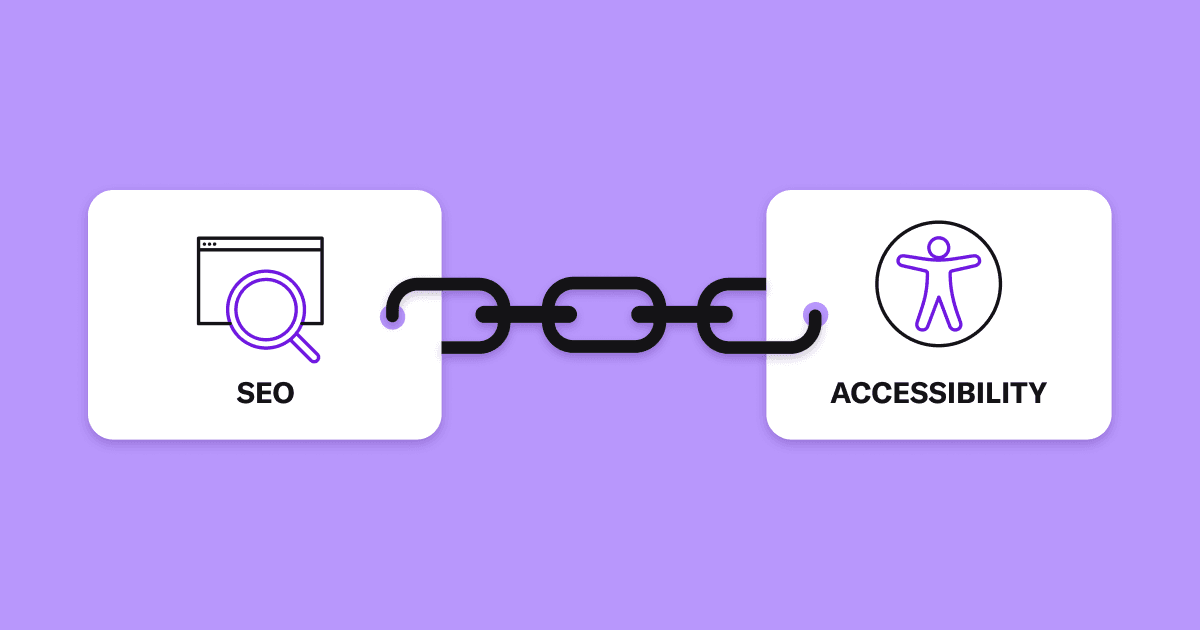 紫色背景上的两个白色气泡，一个标记为 google SEO，另一个标记为可访问性。