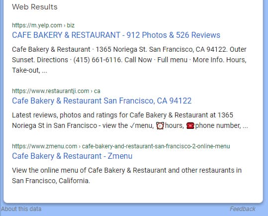 搜索咖啡馆面包店和餐厅的网络结果。
