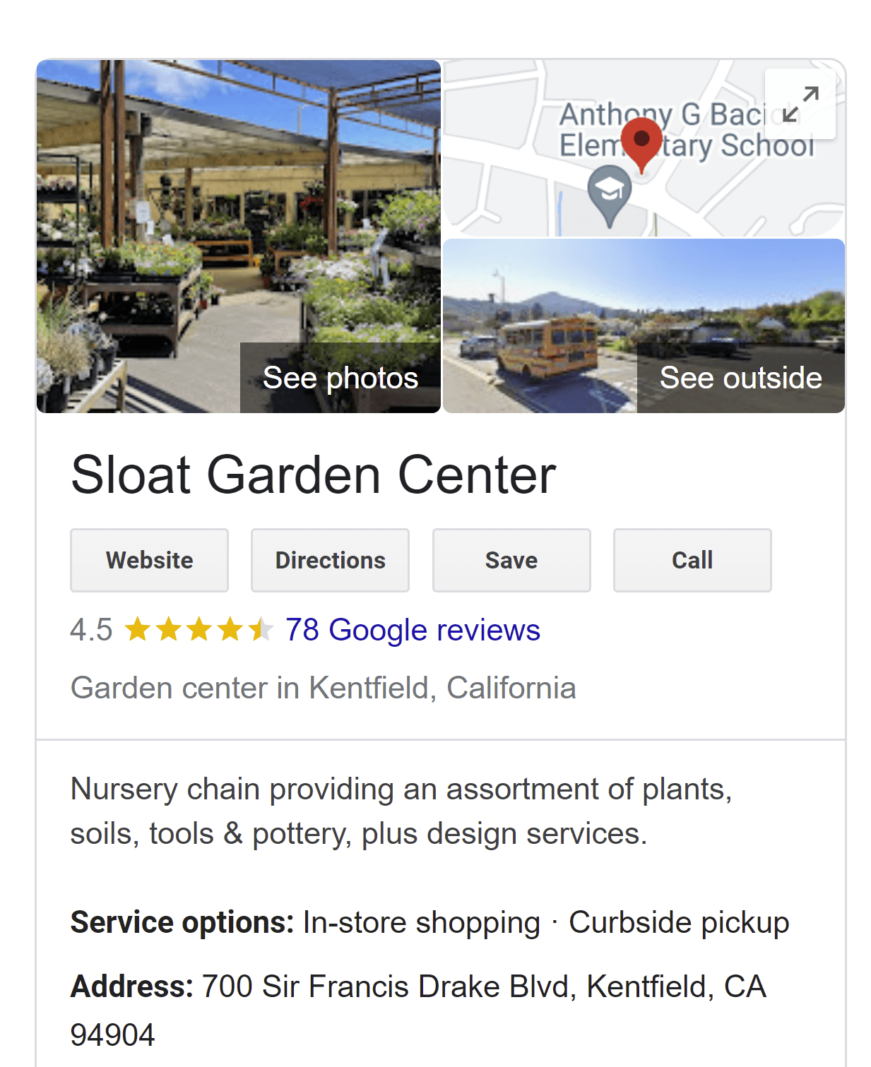 Sloat Garden Center 的本地 SERP 结果