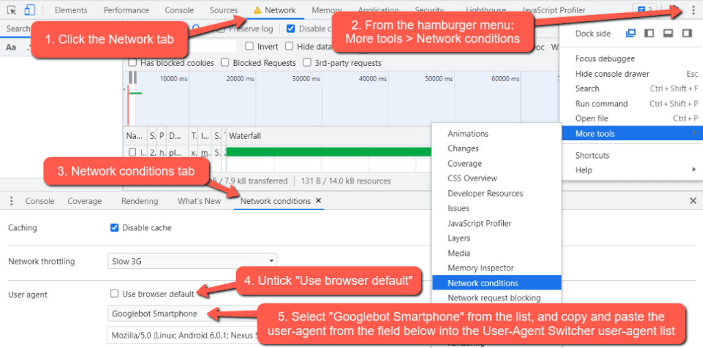 显示上述步骤的 DevTools 屏幕截图