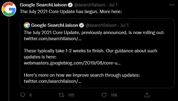 Google SearchLiaison 2021 年 7 月核心更新